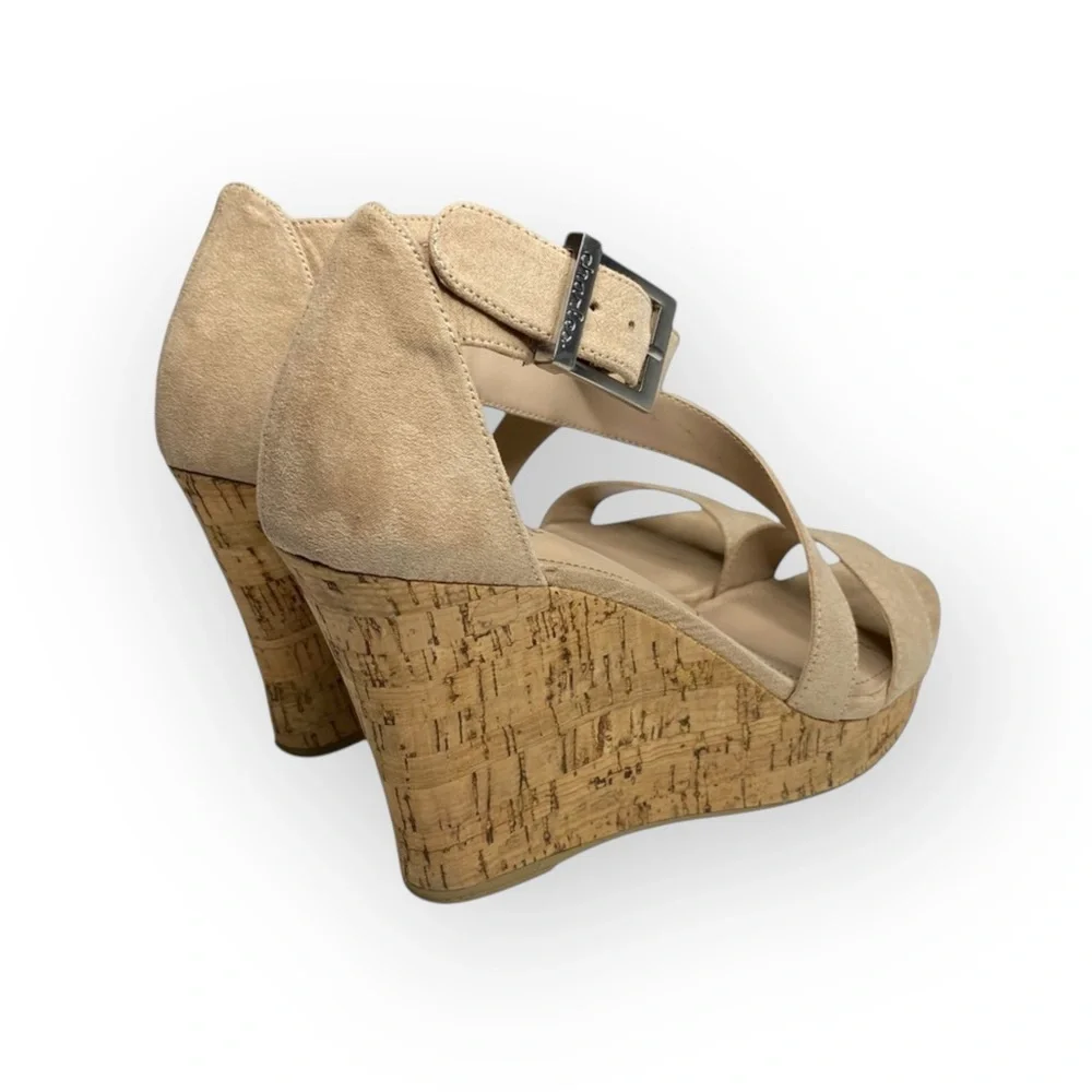 Charles by Charles David ᪥ Leanna Wedge Cork Platform Sandals ᪥ Nude Microsuede